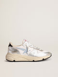 Running Sole in nylon and silver metallic leather with light blue star| Golden Goose