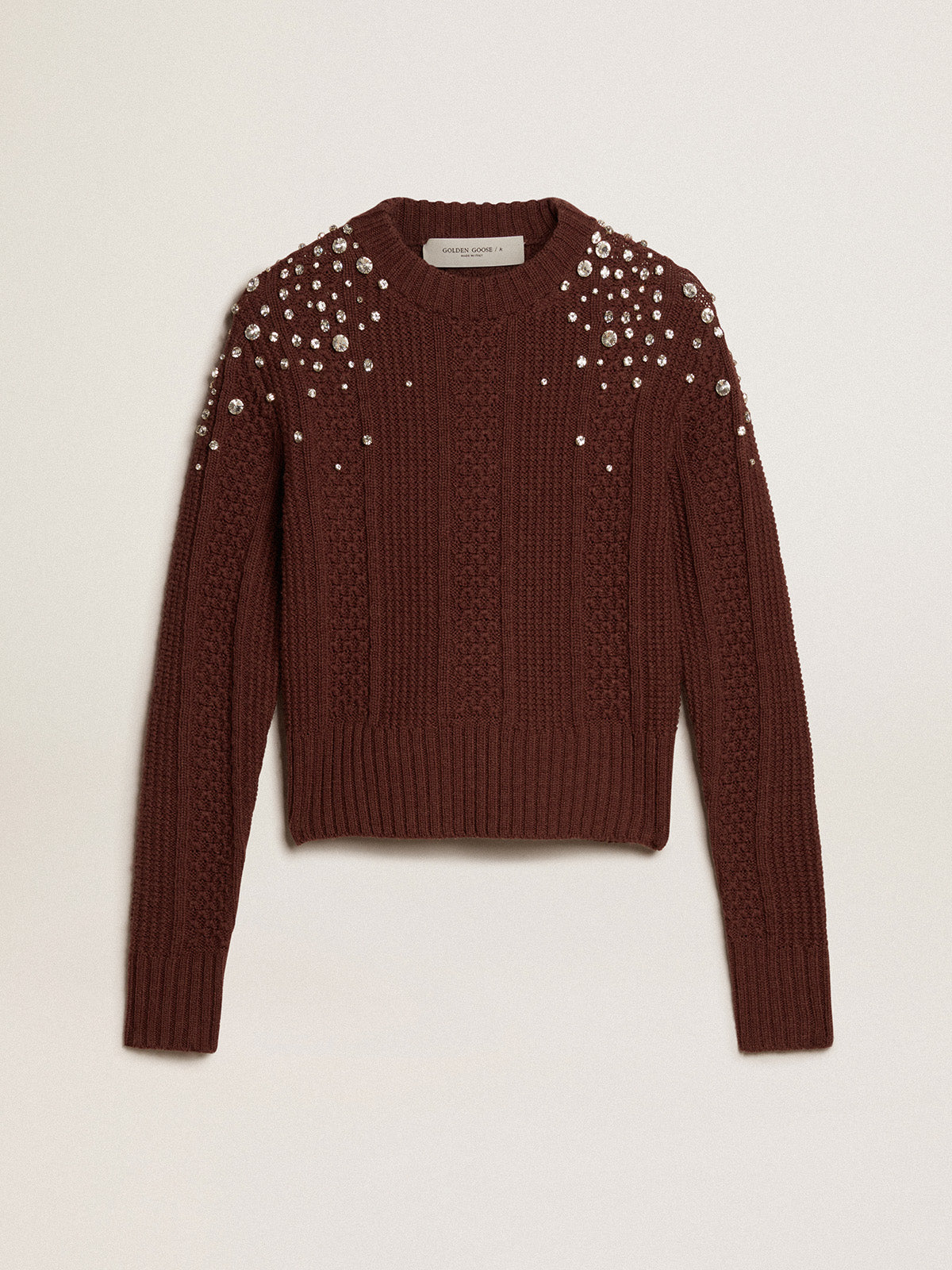 Cropped sweater in burgundy wool with crystals| Golden Goose