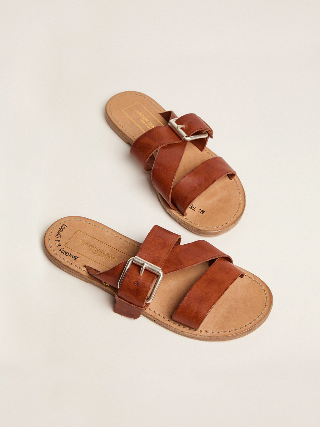 Margaret flat sandals in resin-coated leather| Golden Goose