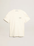Distressed-finish white T-shirt with lettering| Golden Goose