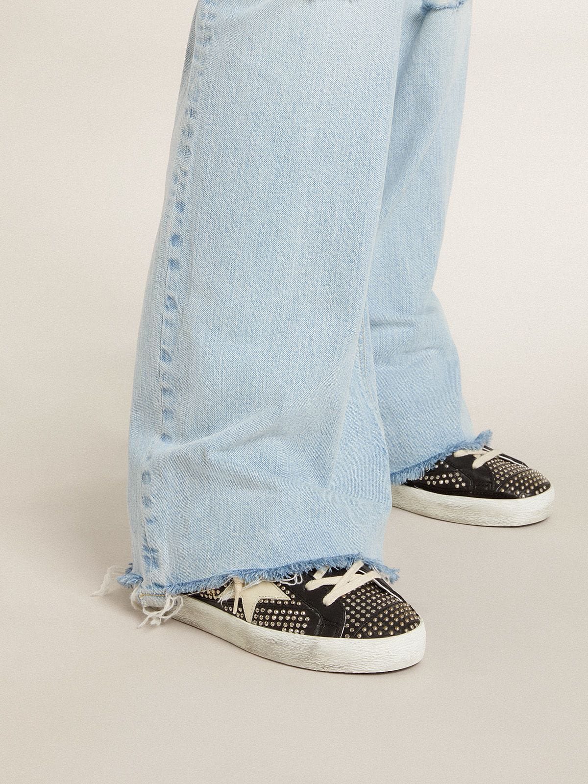 Women's Super-Star in studded black nappa with white leather star| Golden Goose
