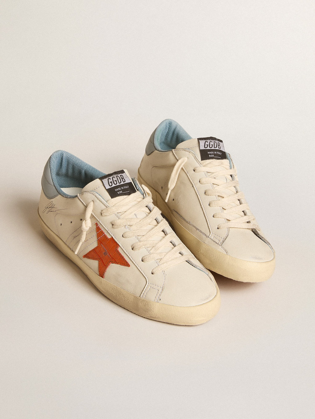 Men's Super-Star with crocodile-print star and silver-blue heel tab| Golden Goose