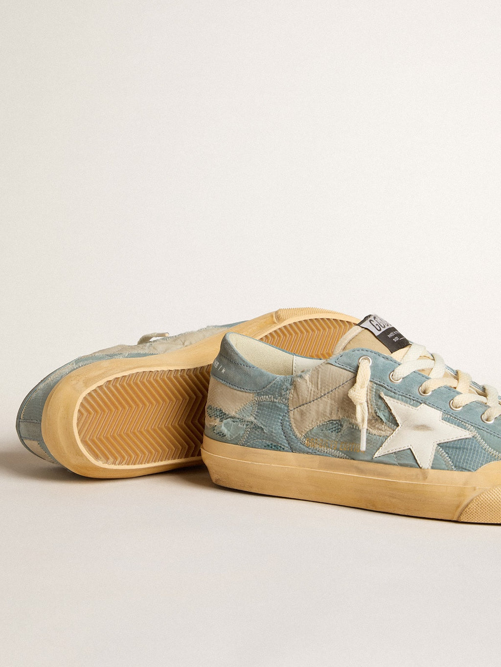 Super-Star in light blue mesh and nylon with white leather star| Golden Goose