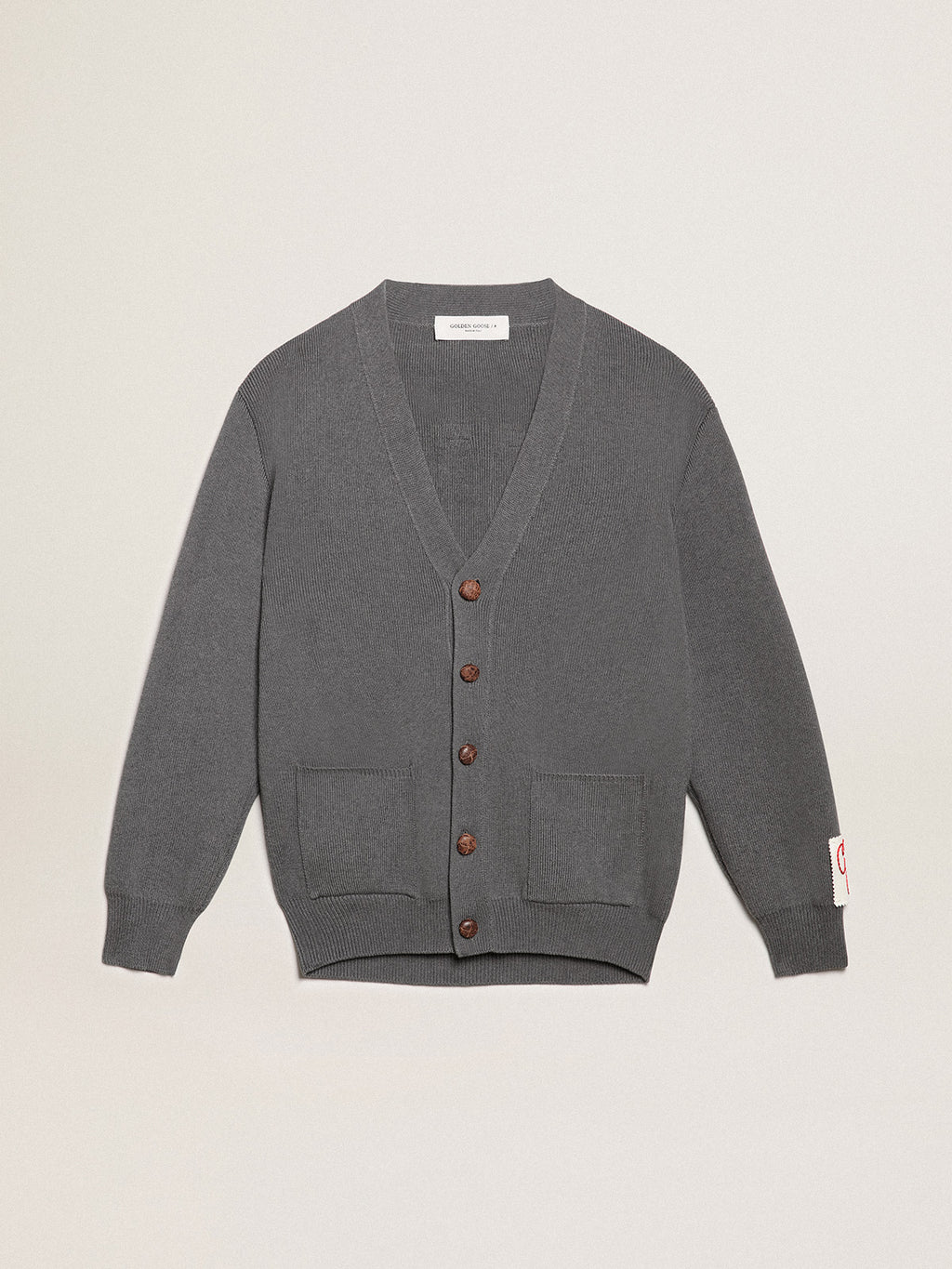 Women's grey cotton cardigan with buttons| Golden Goose