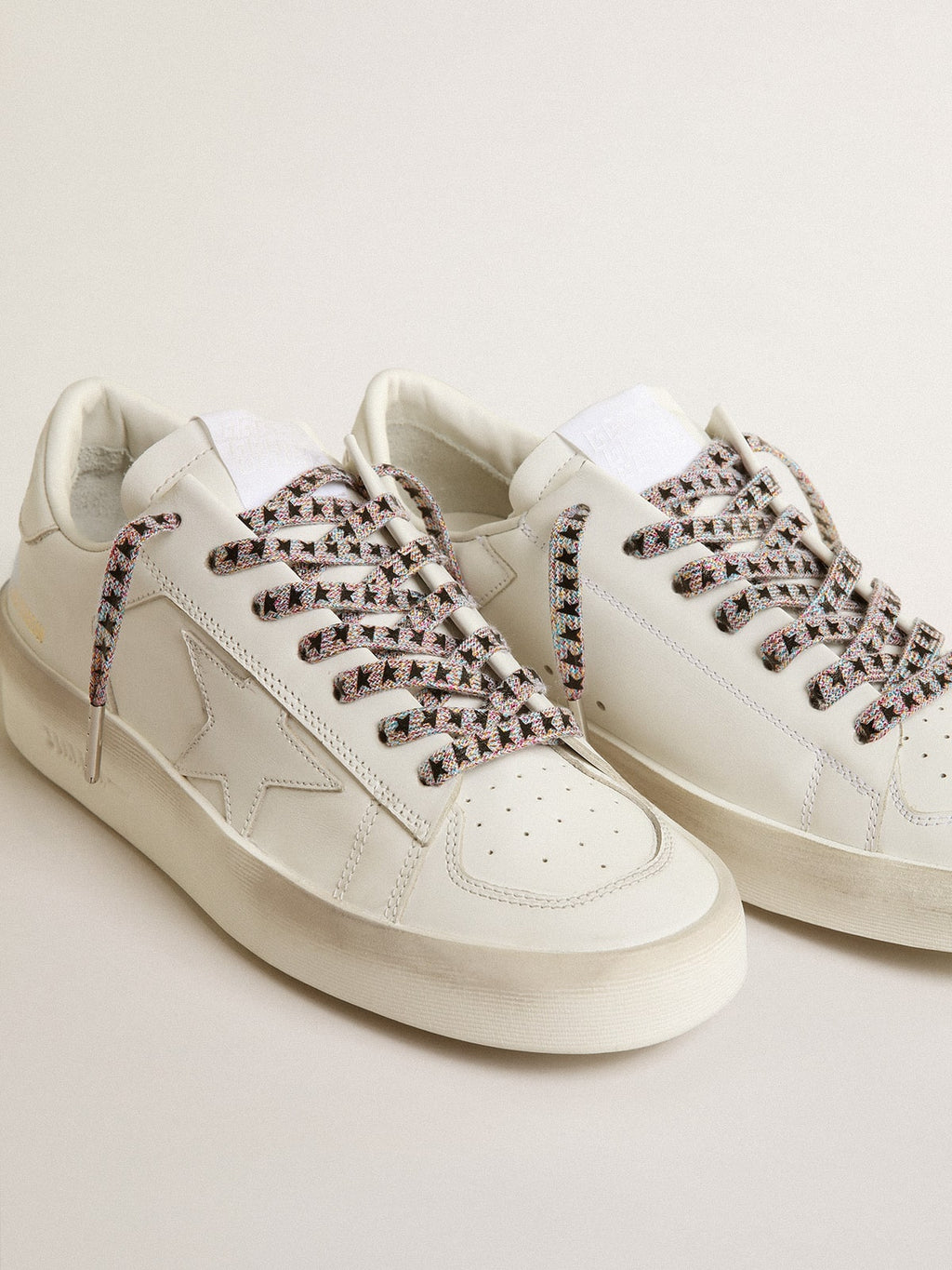 Multicolor Lurex laces with contrasting black stars| Golden Goose