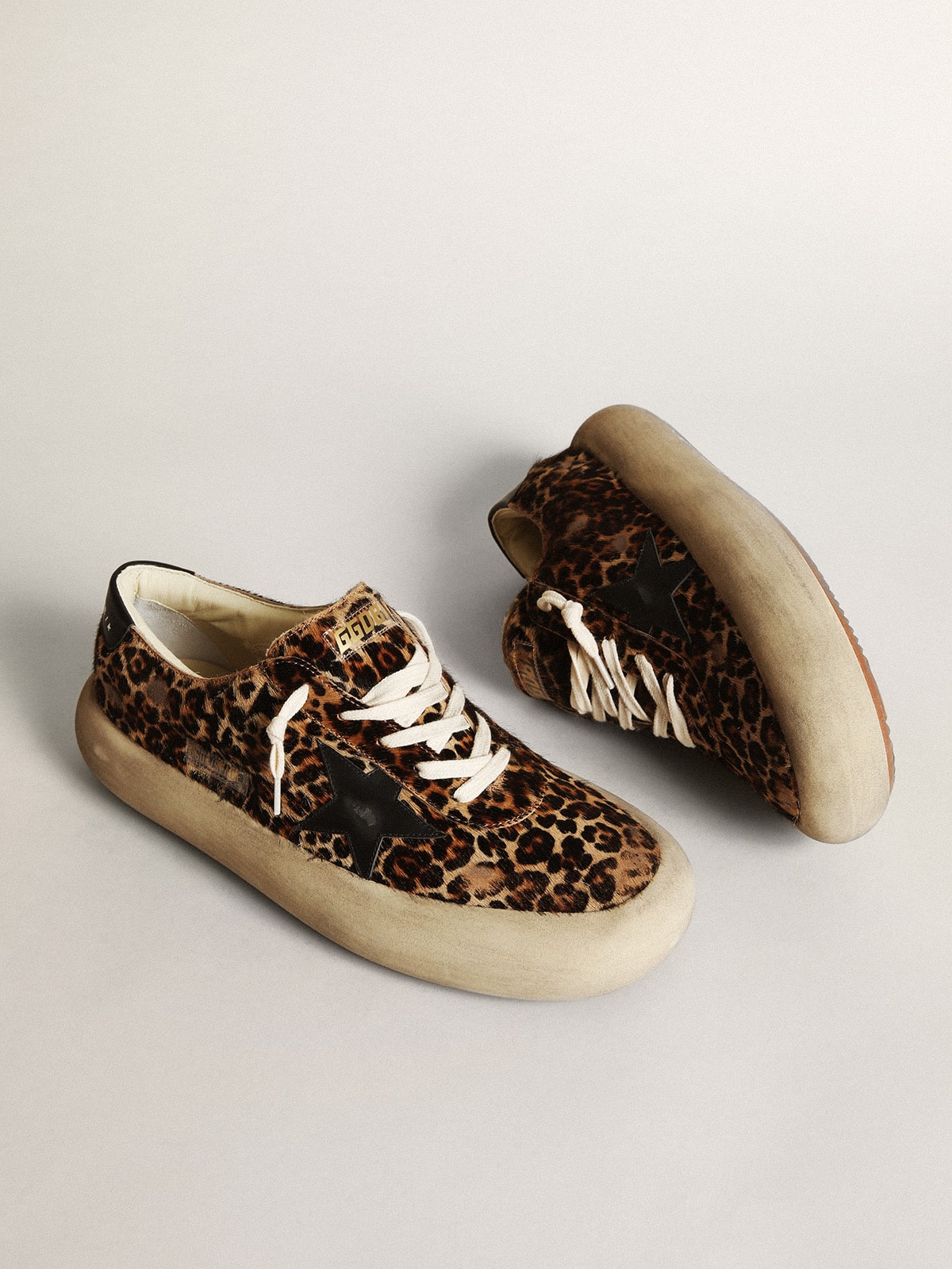 Men's Space-Star in leopard print pony skin with black star and heel| Golden Goose