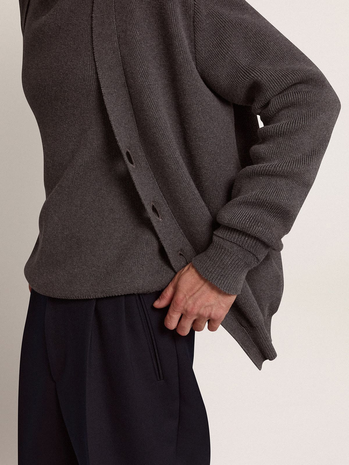 Men's grey cotton cardigan with buttons| Golden Goose