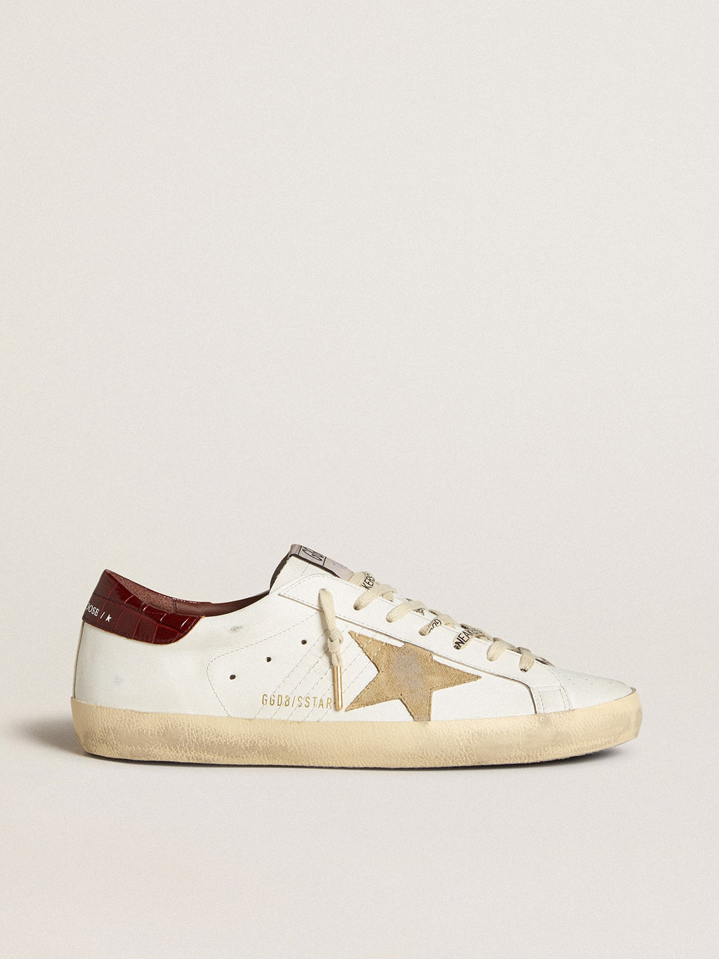 Men's Super-Star with sand suede star and red croc-print leather heel tab| Golden Goose