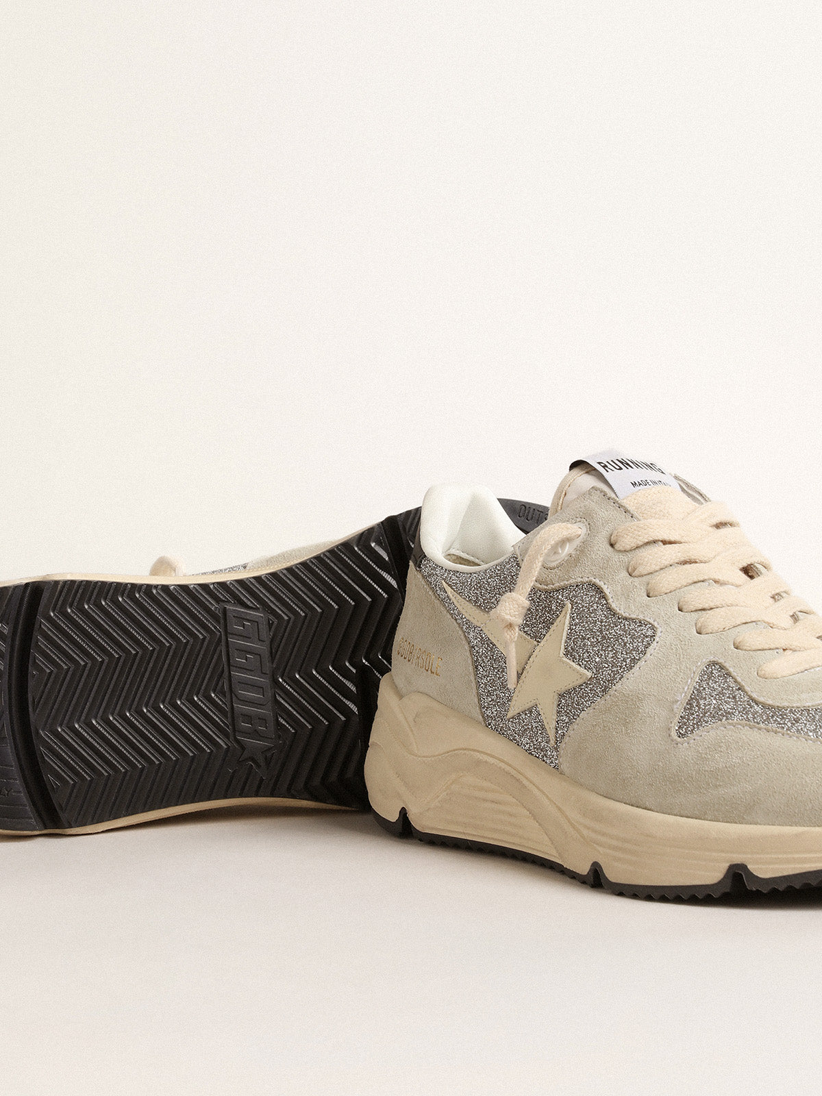 Running Sole in Swarovski crystals and suede with ivory star| Golden Goose