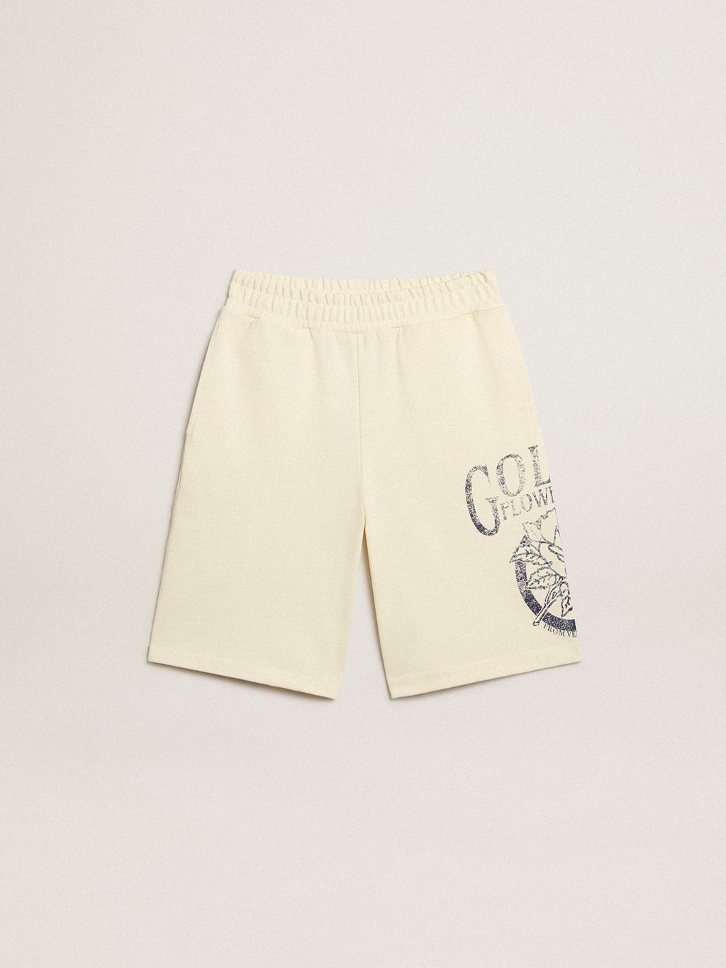 Boys' Bermuda shorts in aged white with print on the front| Golden Goose