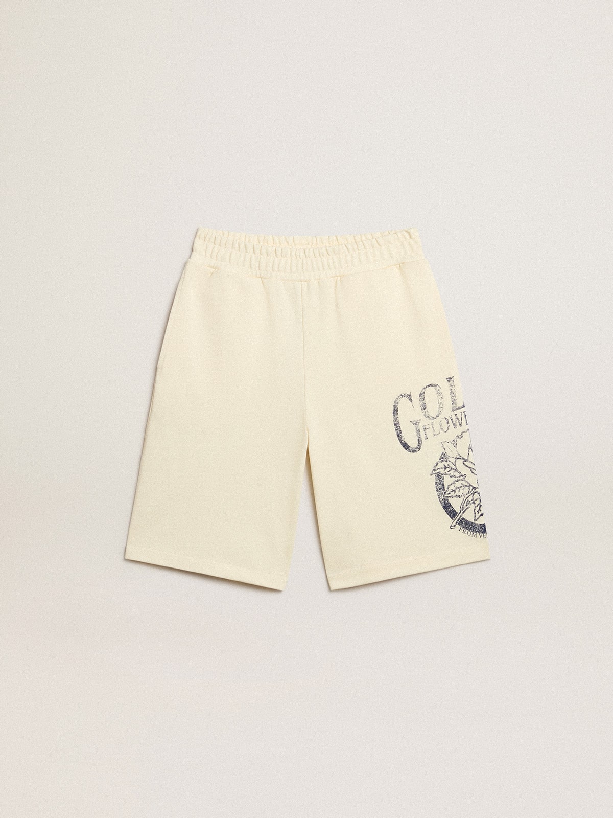 Boys' Bermuda shorts in aged white with print on the front| Golden Goose