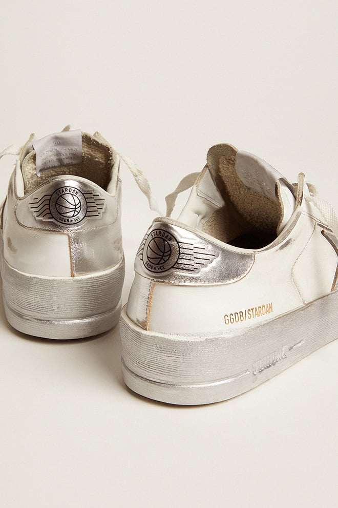 Stardan sneakers with silver metallic leather star and heel tab| Golden Goose
