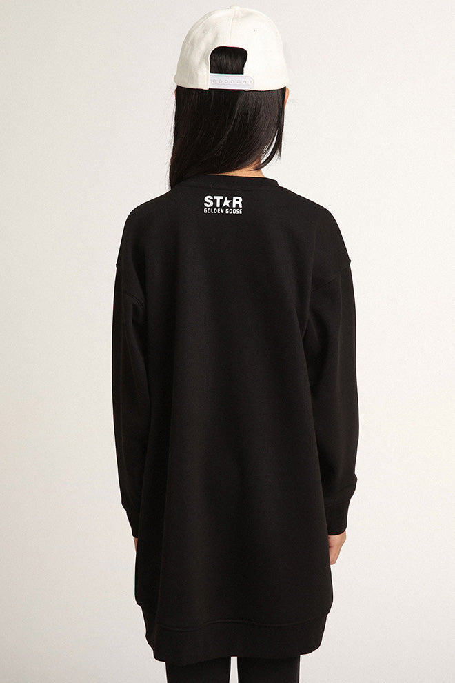 Girls' black sweatshirt dress with white star| Golden Goose