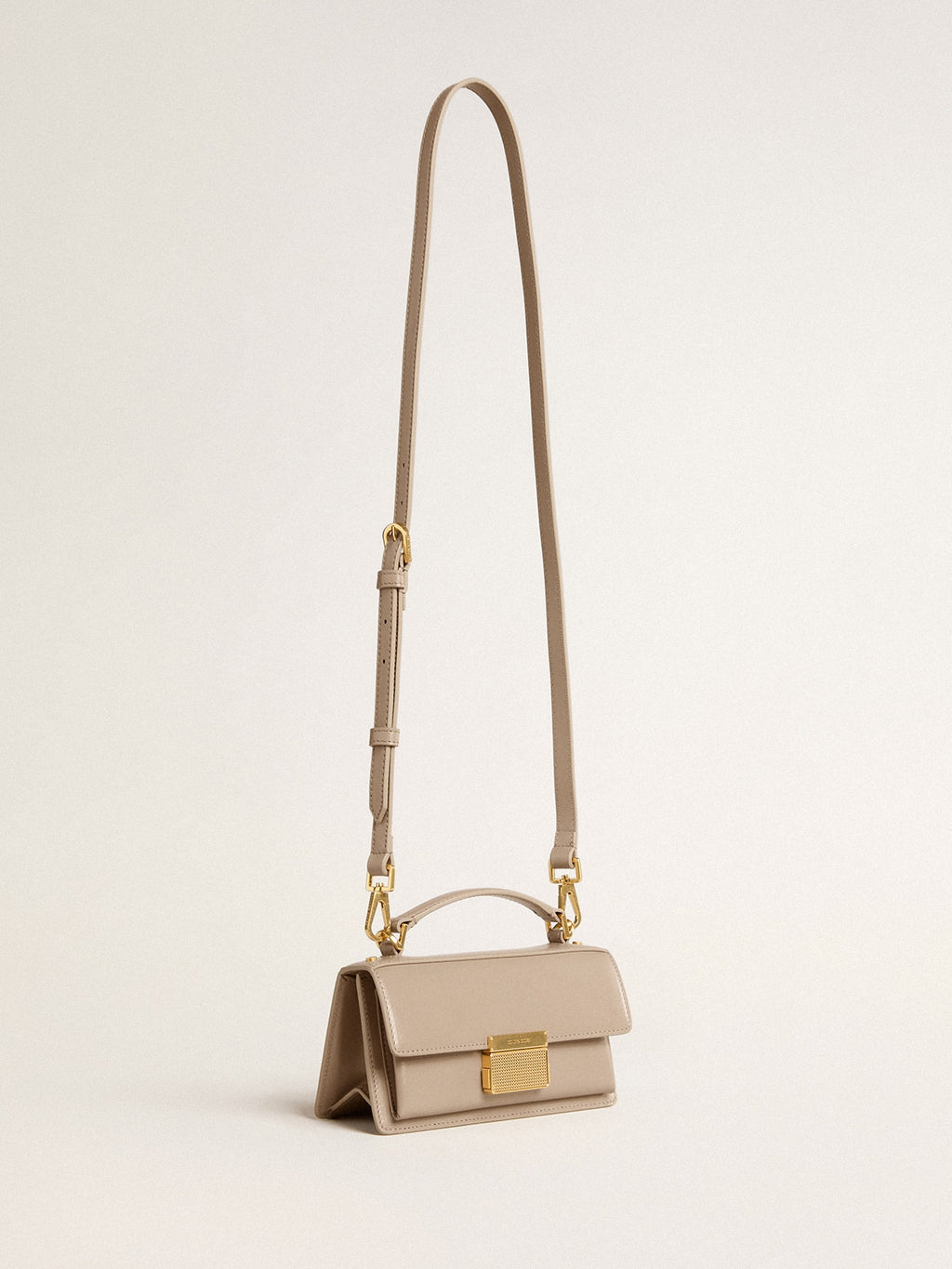 Small Venezia Bag in beige boarded leather with gold details| Golden Goose