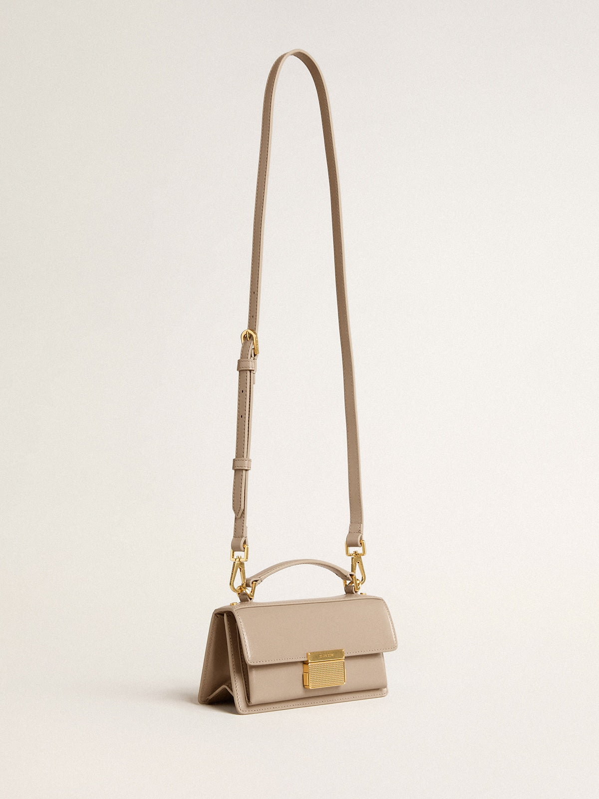 Small Venezia Bag in beige boarded leather with gold details| Golden Goose