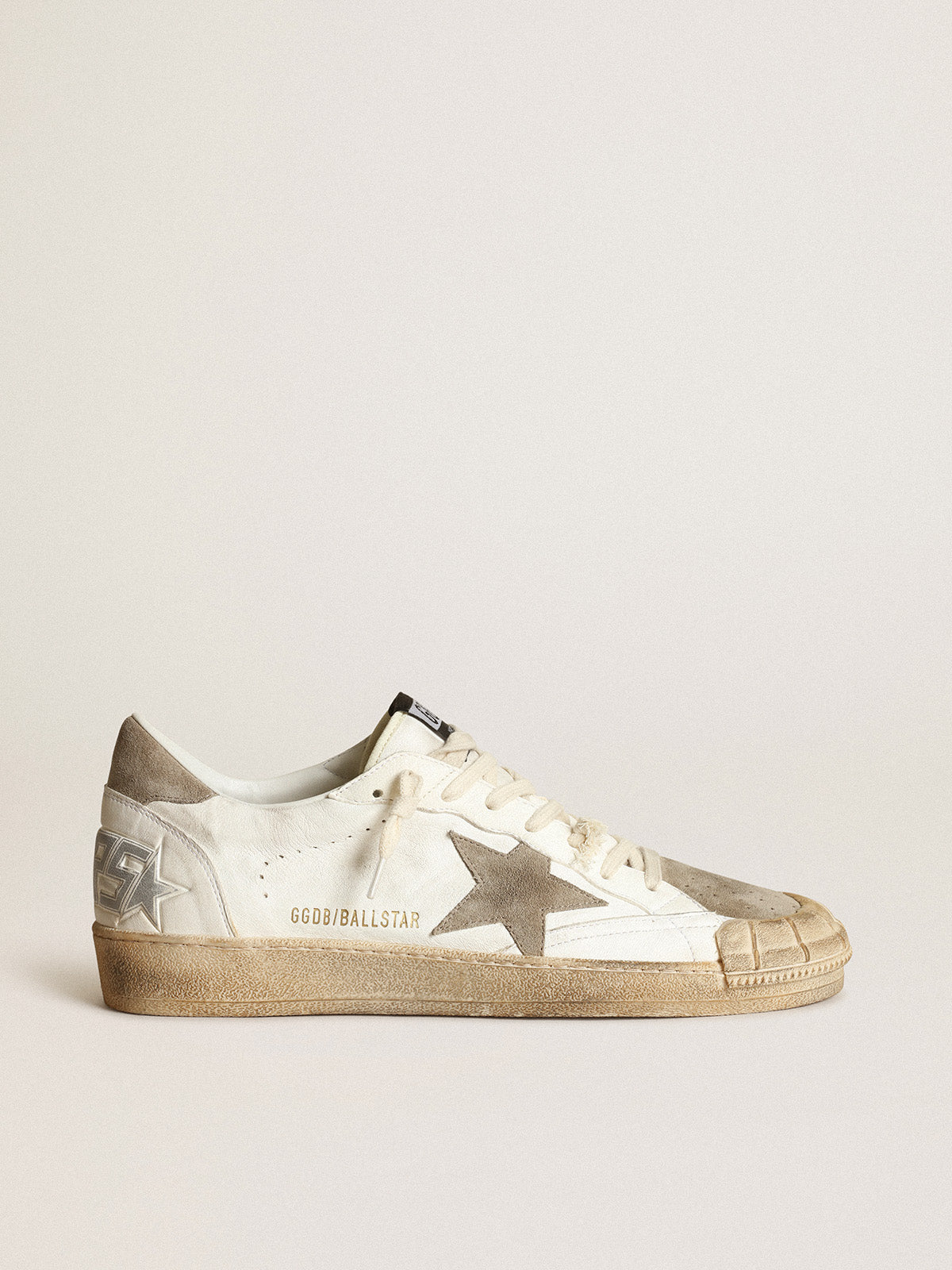 Men's Ball Star LTD sneakers in white nappa leather with dove-gray suede star and heel tab| Golden Goose