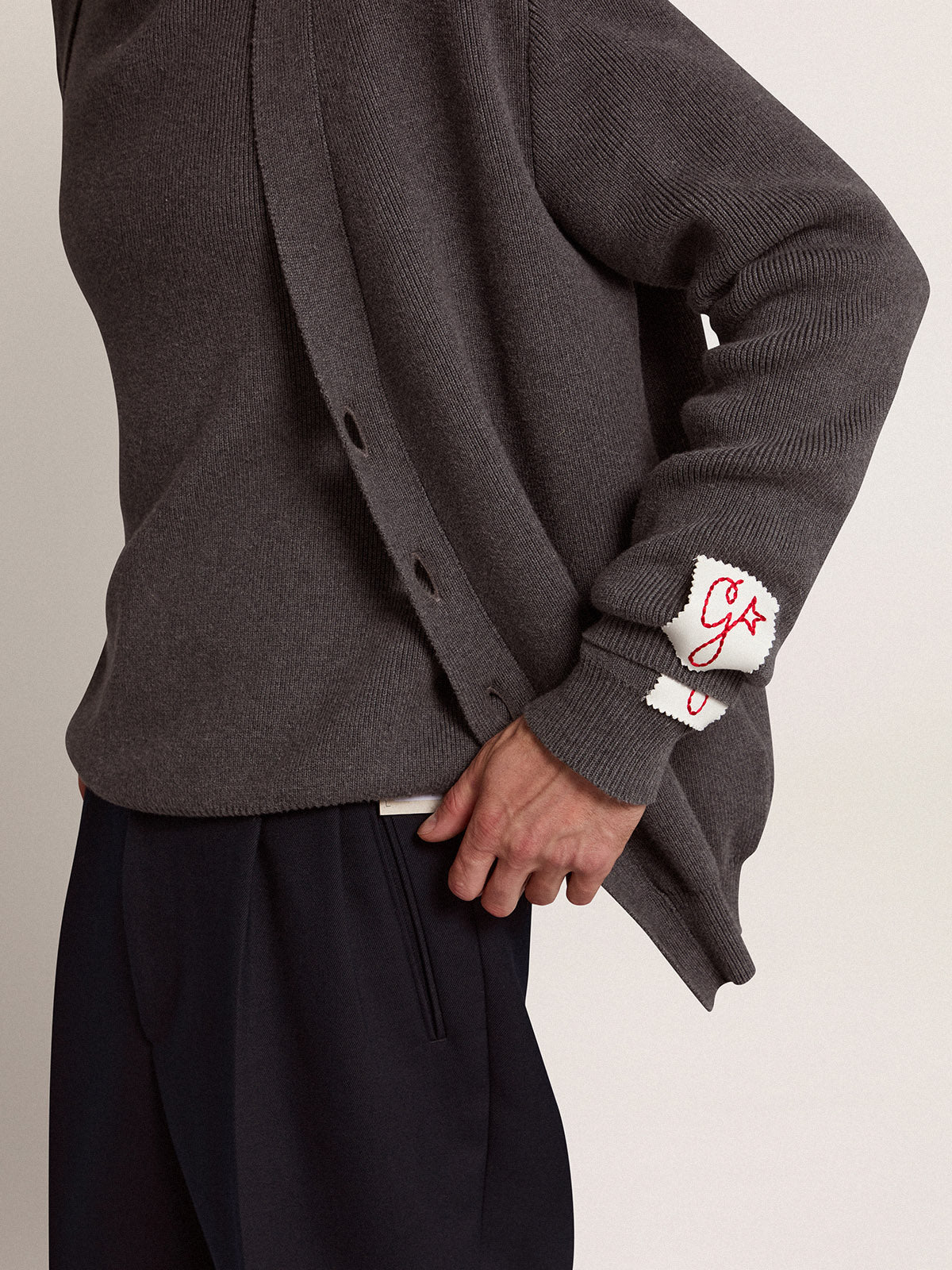 Men's grey cotton cardigan with buttons| Golden Goose