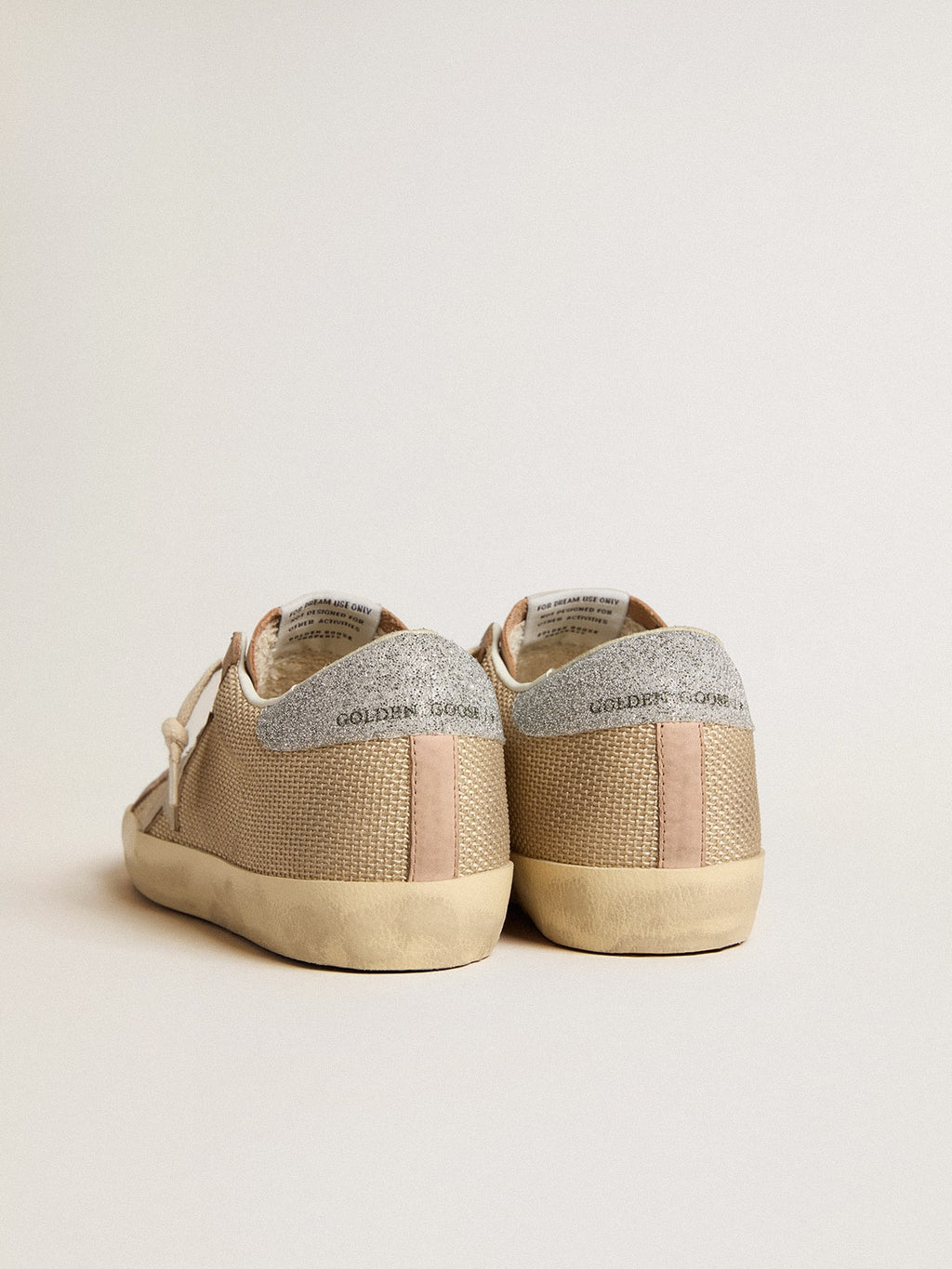 Super-Star LTD in white mesh and pink nubuck with Swarovski crystals heel tab| Golden Goose