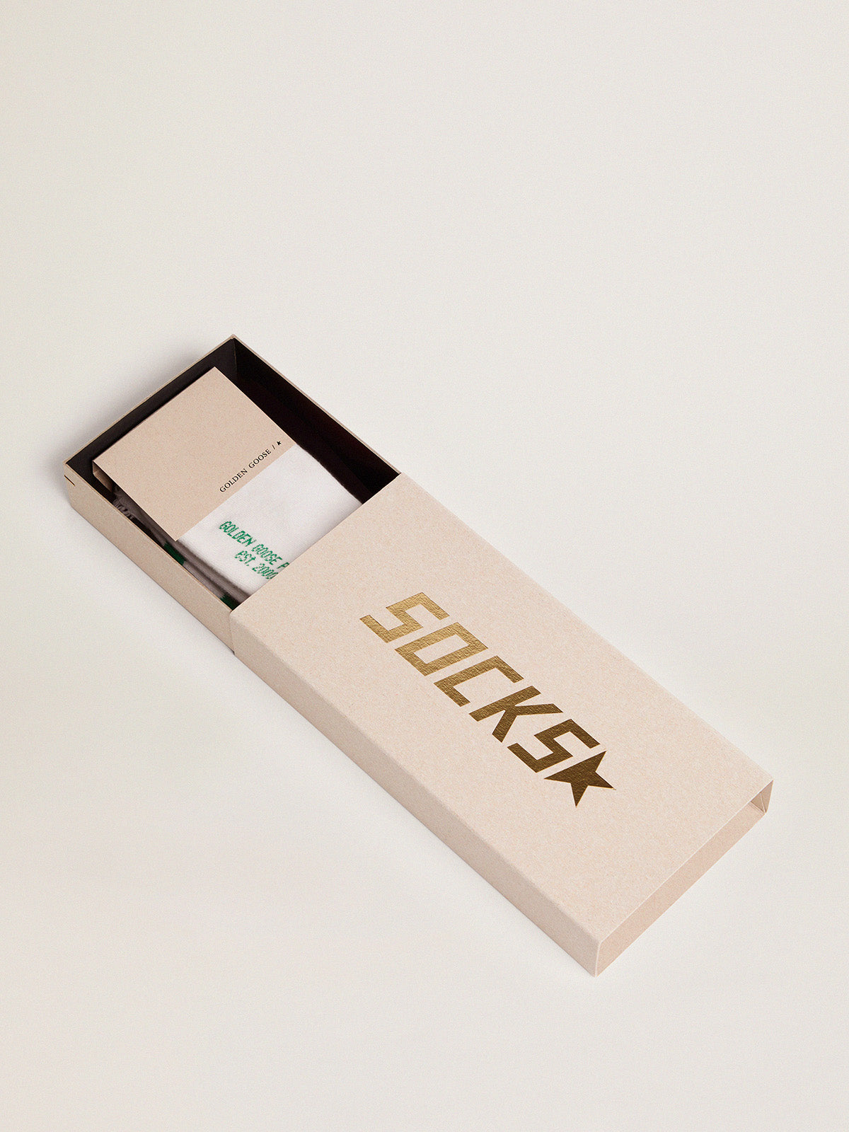 Cotton socks with distressed finishes, green stripes and logo| Golden Goose