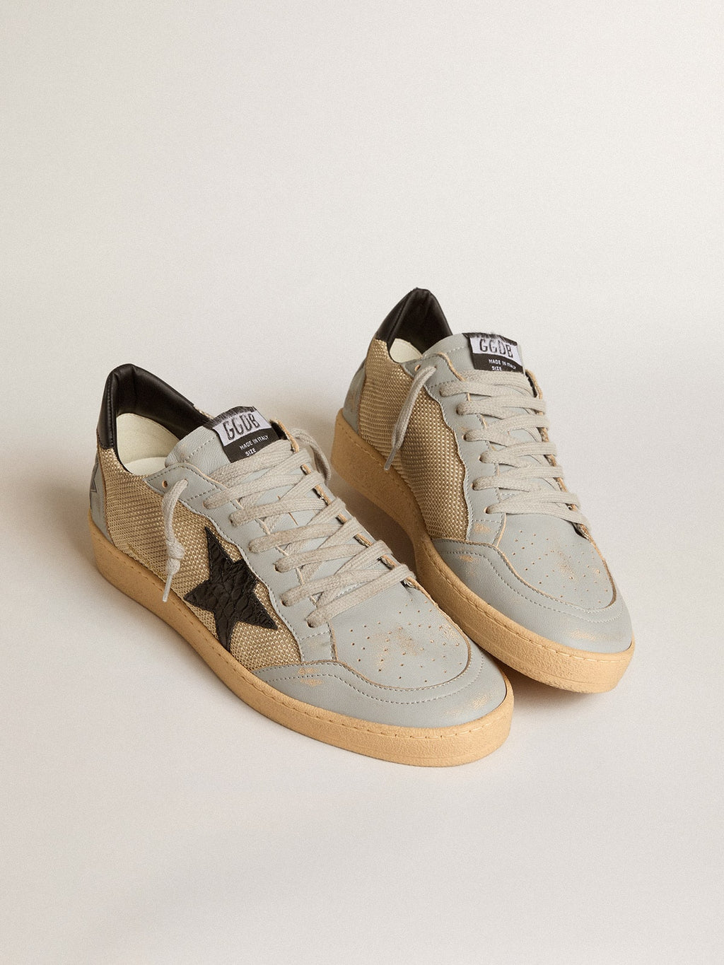 Men's Ball Star LTD in beige mesh with croc-print leather star and nappa inserts| Golden Goose