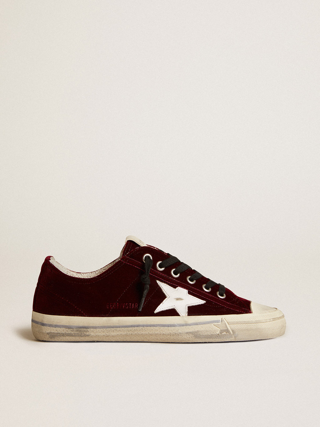 Women's V-Star LTD in burgundy velvet with white leather star| Golden Goose