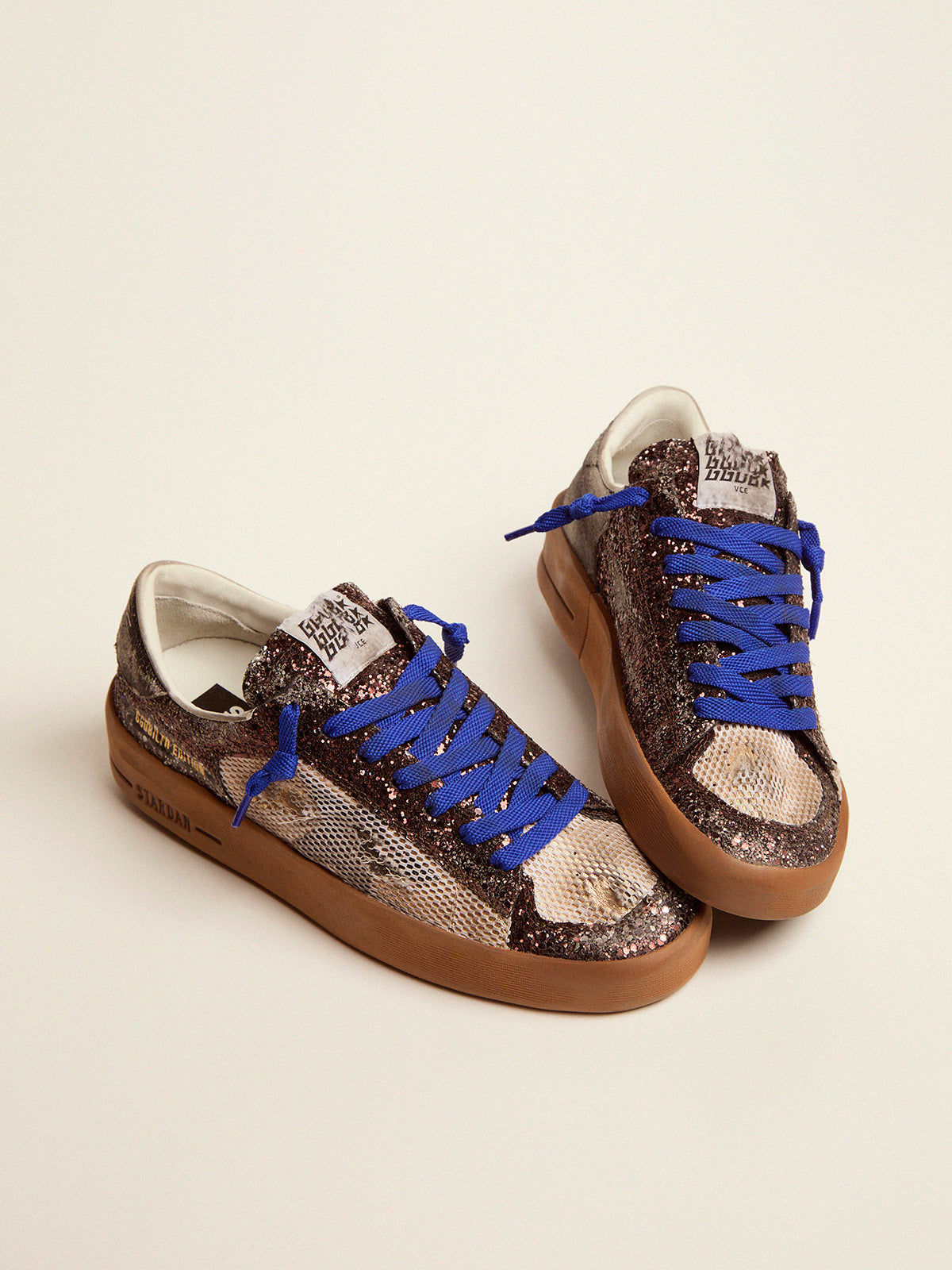 Women's Stardan LAB sneakers with brown glitter upper and black star| Golden Goose