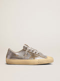 Women's V-Star LTD in silver laminated leather| Golden Goose