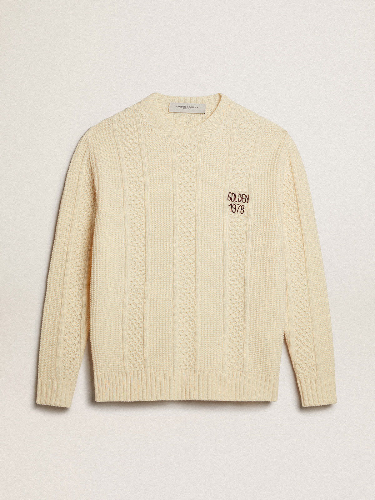 Round-neck sweater in wool with embroidery on the heart| Golden Goose