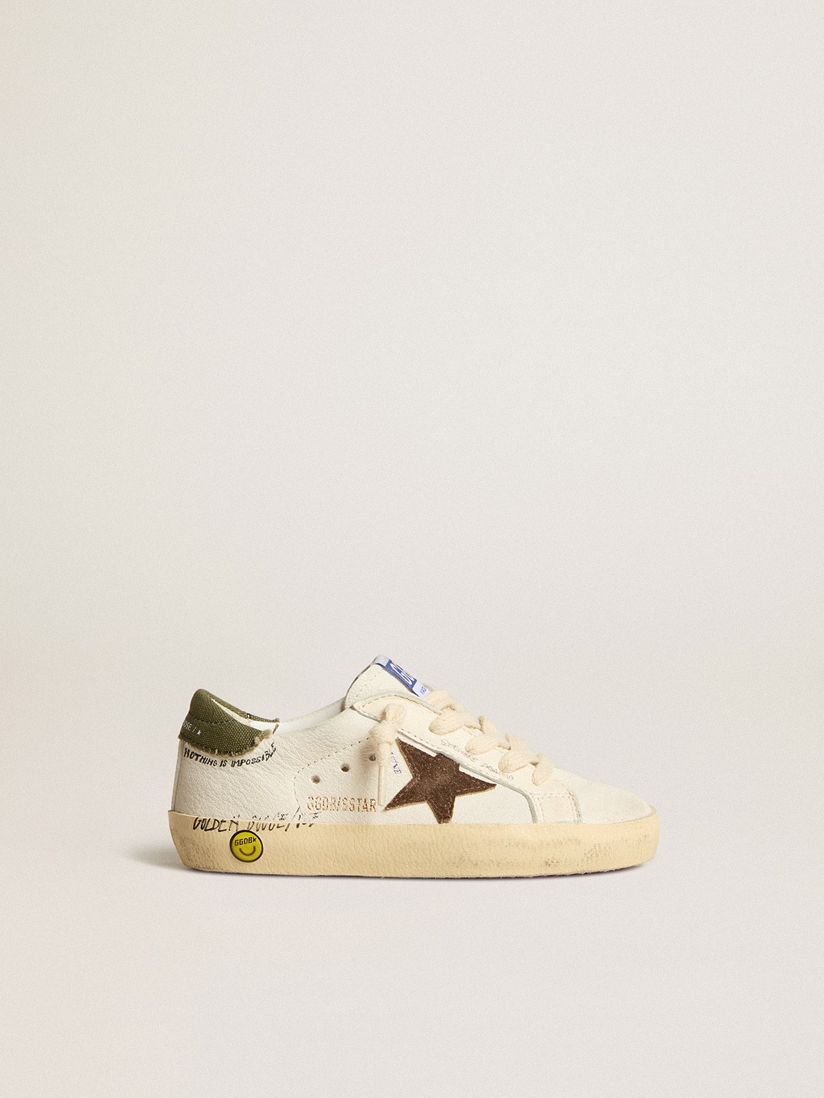 Super-Star Junior in nappa with suede star and green heel tab| Golden Goose