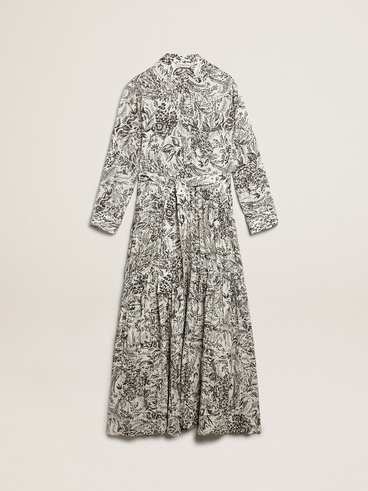 White dress with black toile de jouy print| Golden Goose