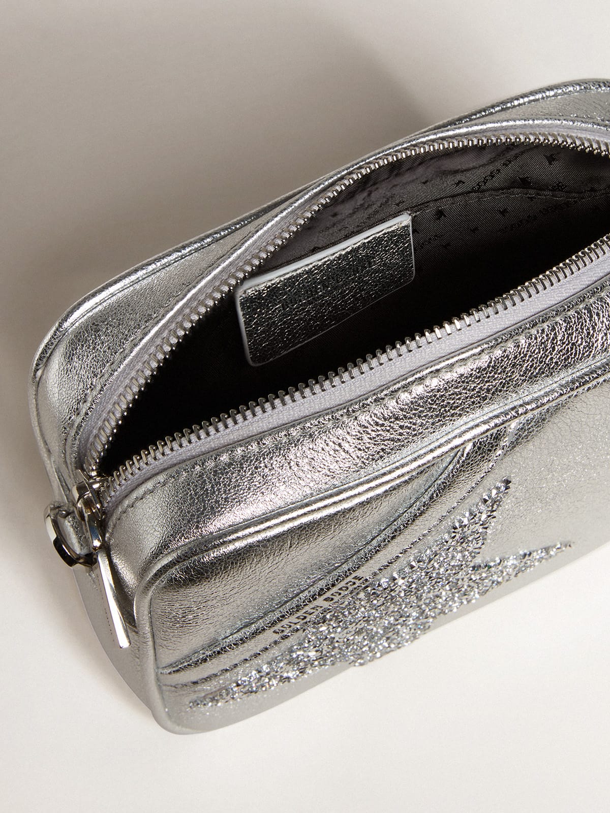 Mini Star Bag in silver metallic leather with Swarovski crystal star| Golden Goose