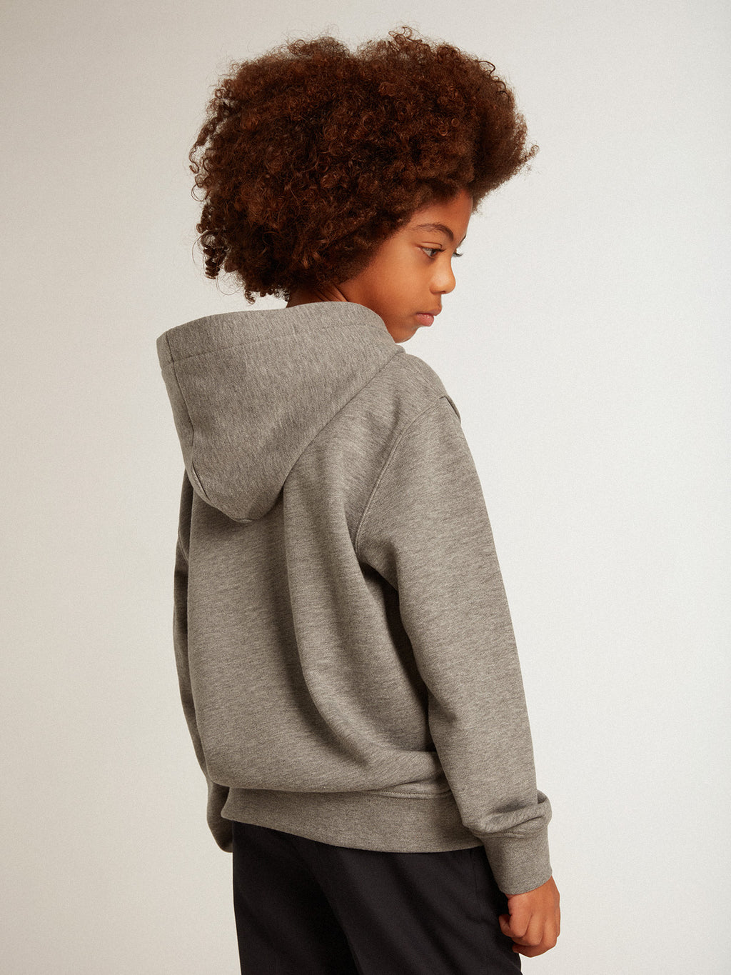 Boys' gray cotton hooded sweatshirt| Golden Goose