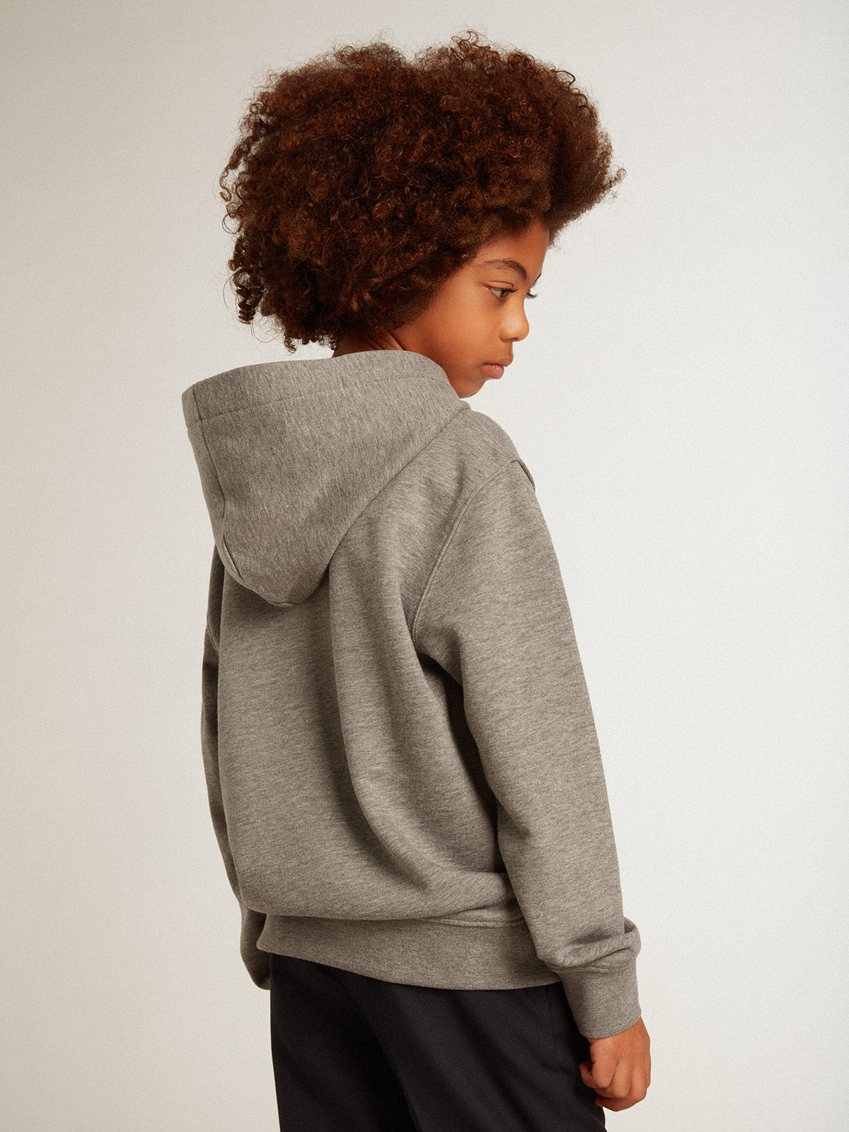 Boys' gray cotton hooded sweatshirt| Golden Goose