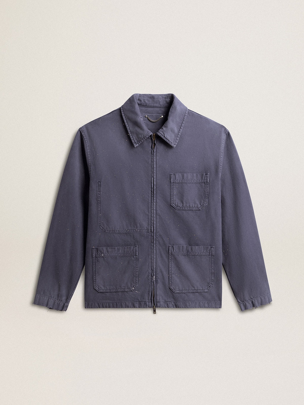 Men's blue jacket in denim cotton with distressed treatment| Golden Goose