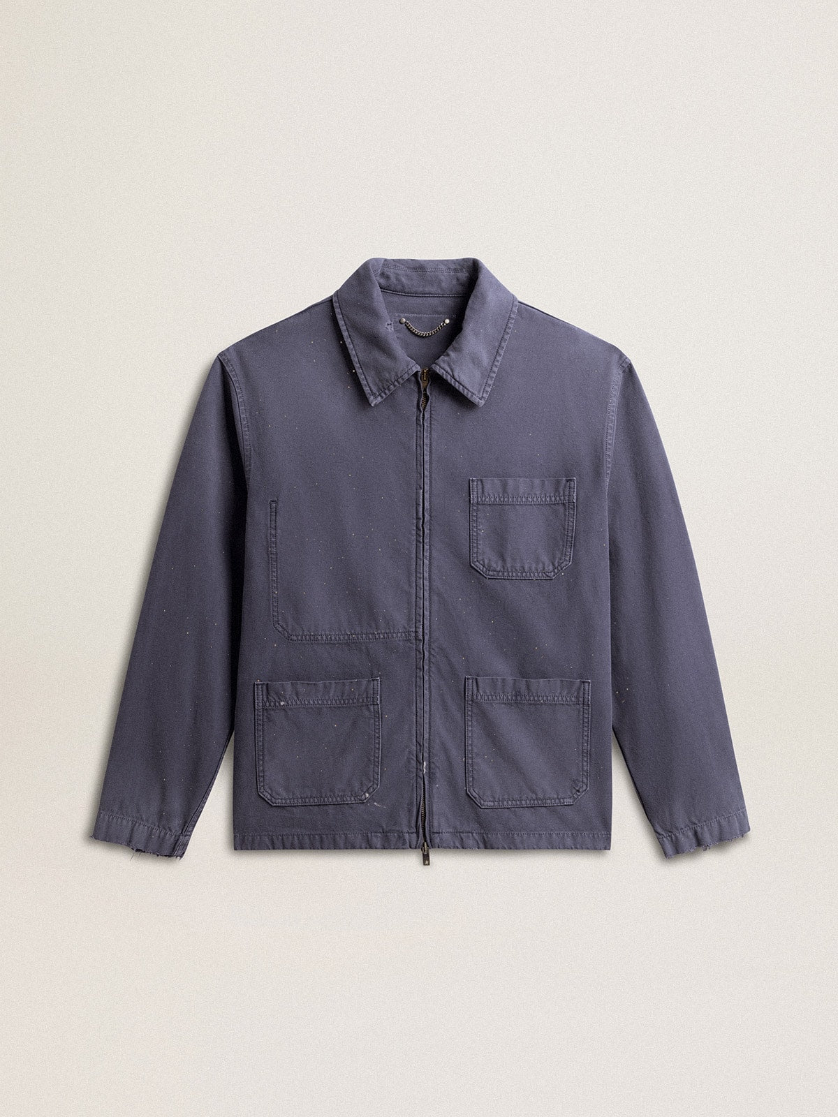 Men's blue jacket in denim cotton with distressed treatment| Golden Goose