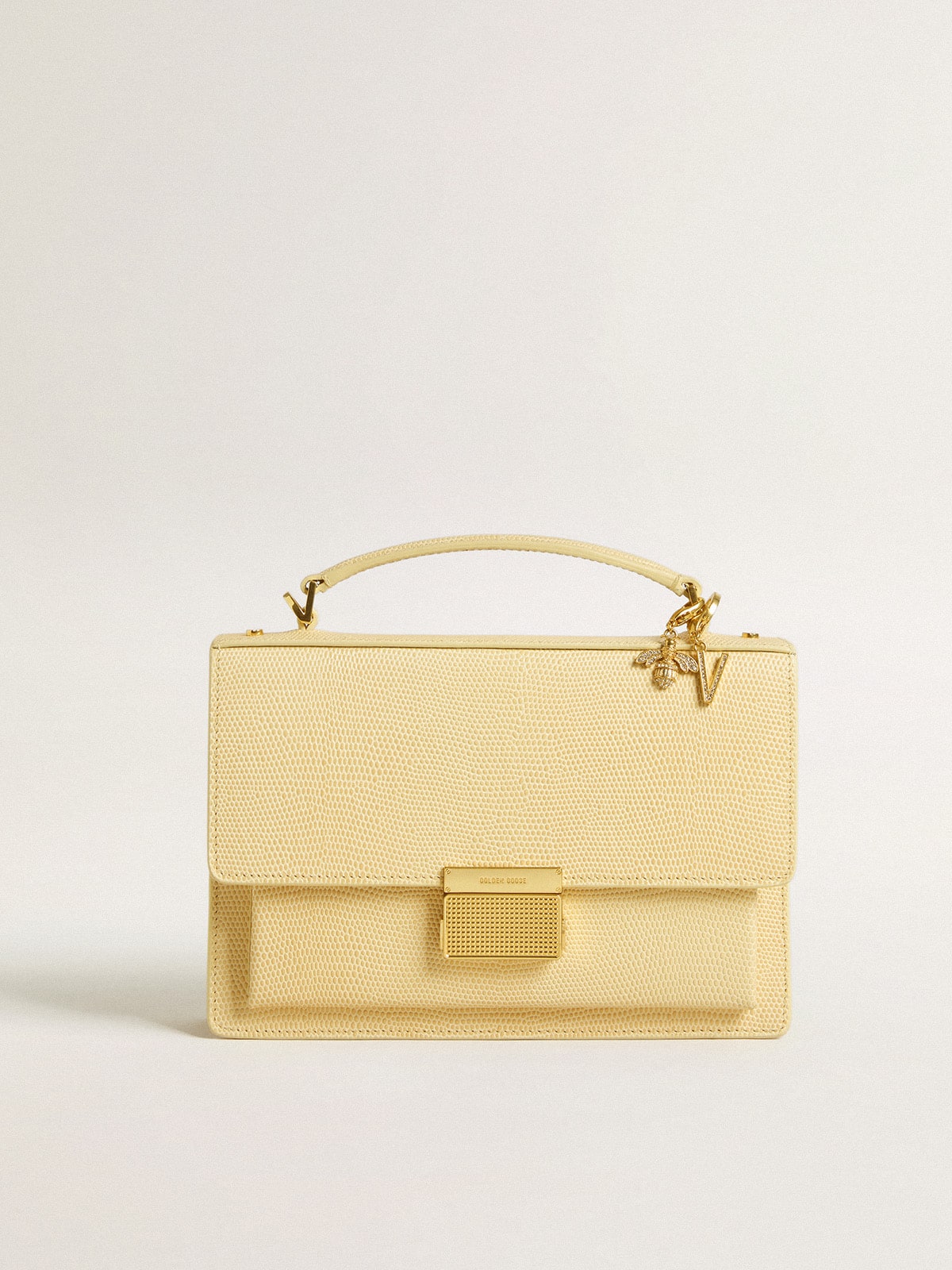 Bee-shaped charm in gold-colored brass with crystals| Golden Goose