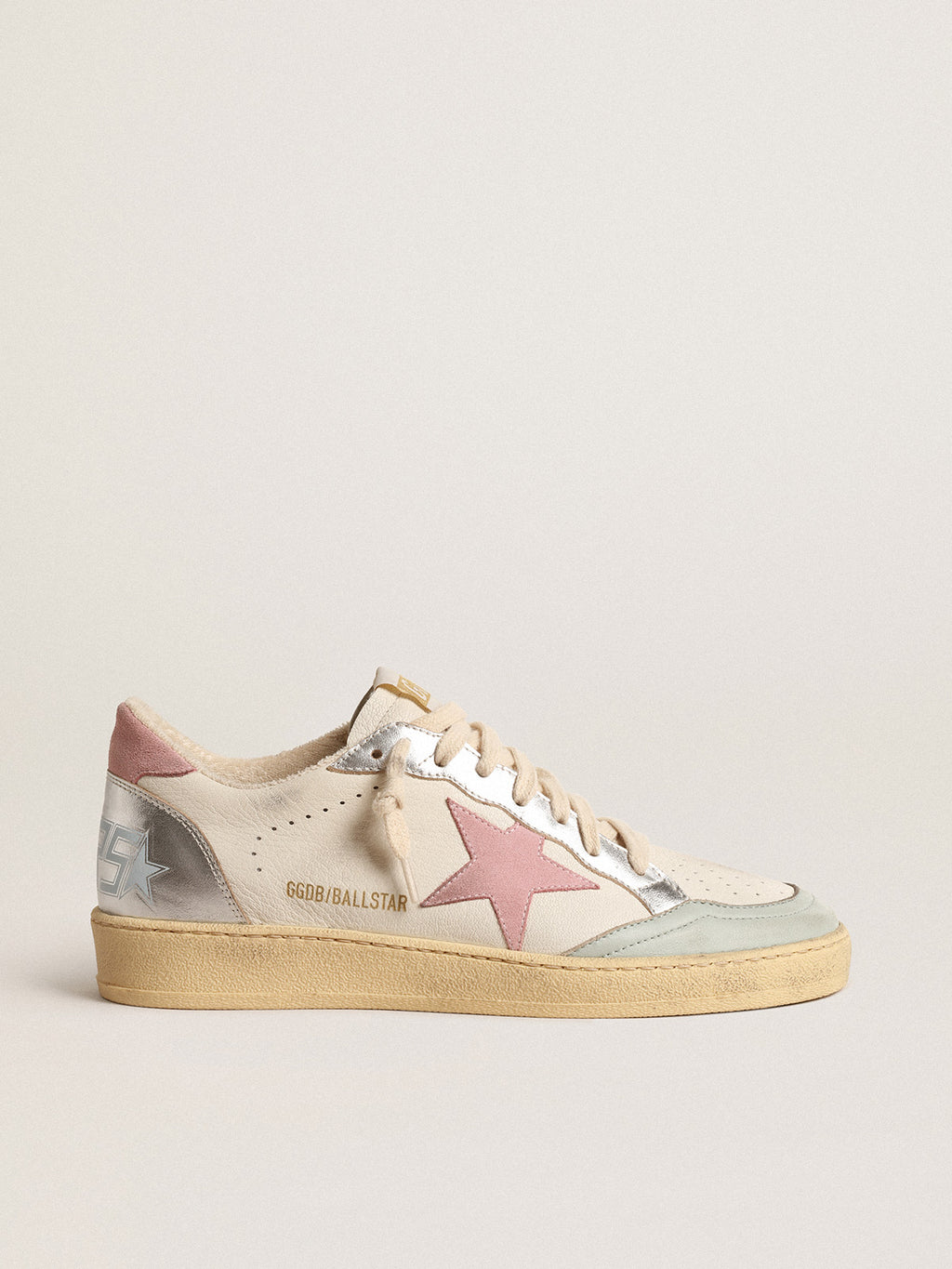 Ball Star with pink suede star and metallic leather inserts| Golden Goose