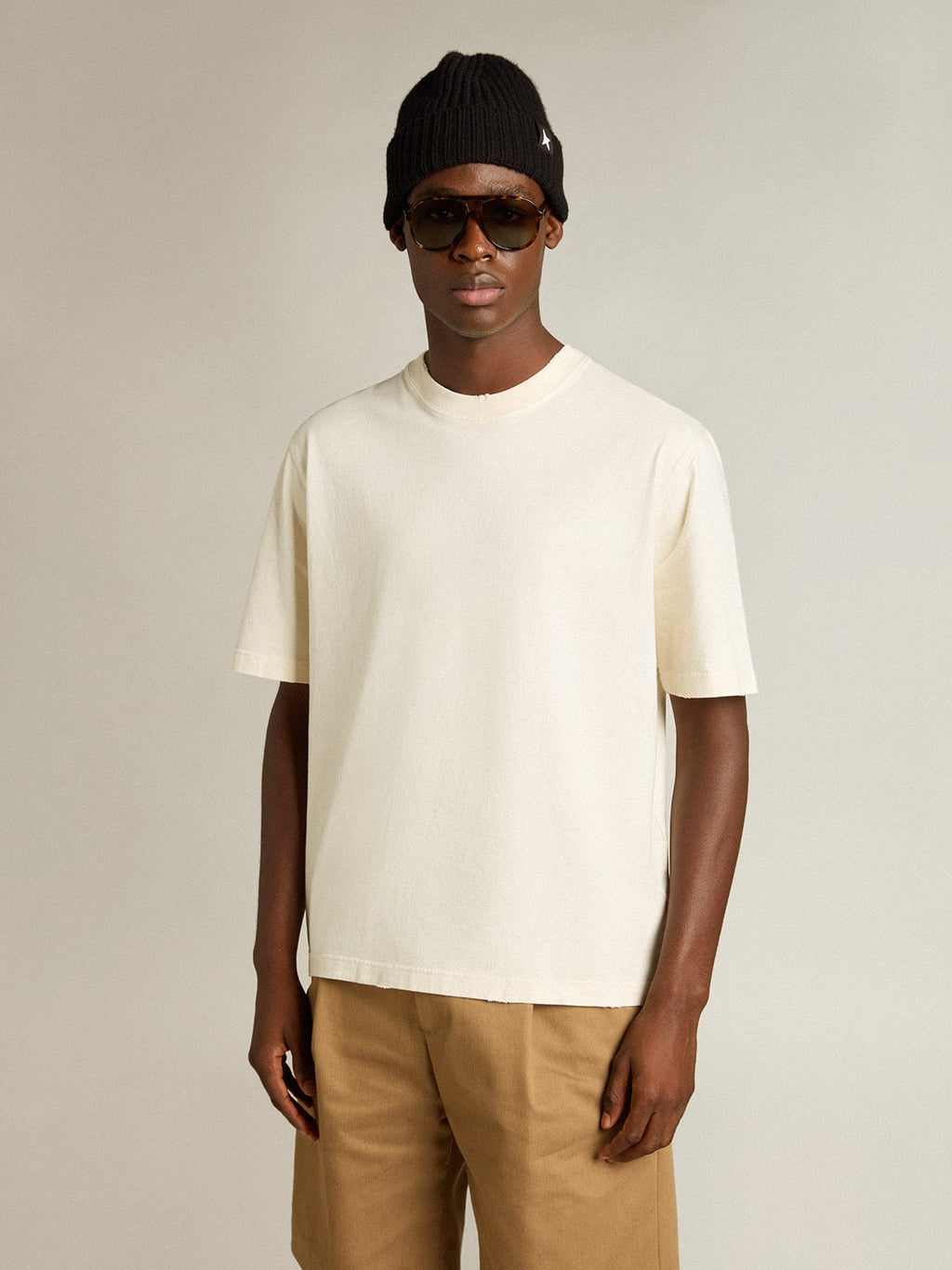 T-shirt in aged white with reverse logo on the back - Jersey Capsule| Golden Goose