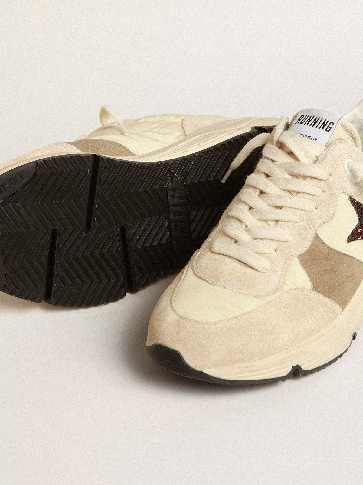 Running Sole LTD in cream nylon and suede with a glitter star| Golden Goose