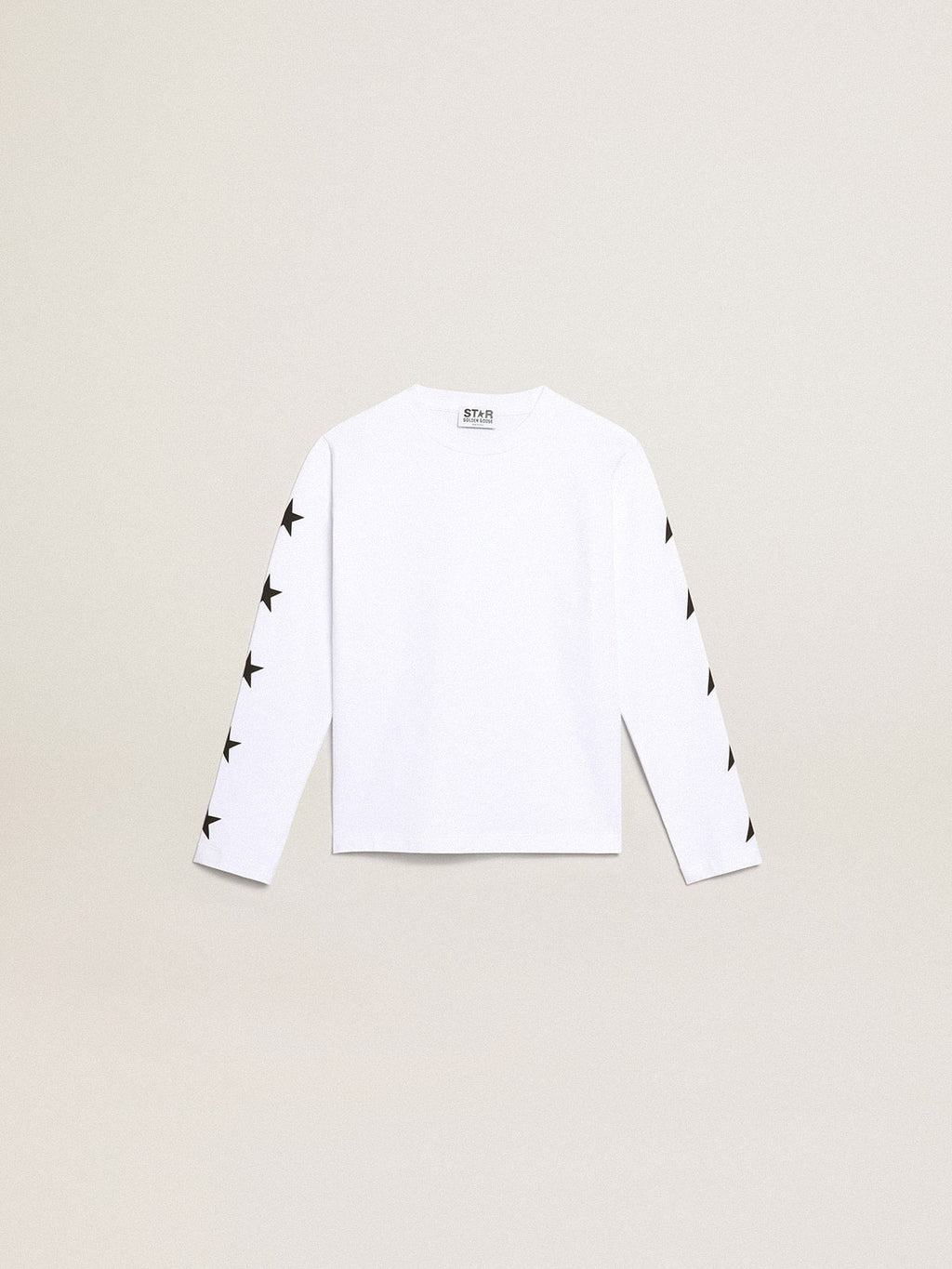 White long-sleeved T-shirt with contrasting black stars| Golden Goose