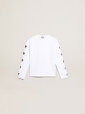 White long-sleeved T-shirt with contrasting black stars| Golden Goose