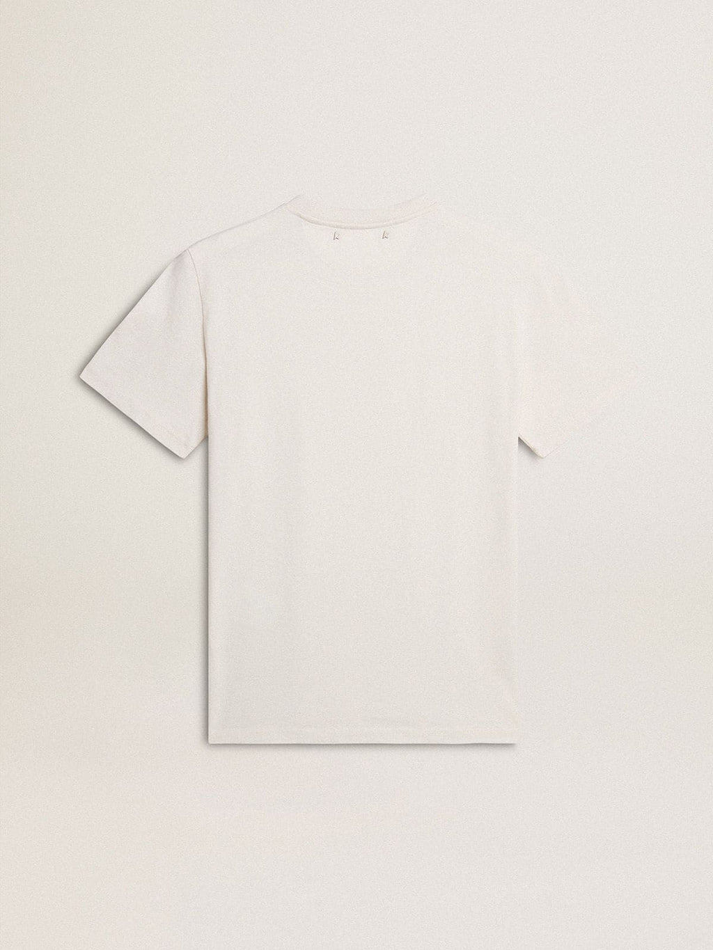Men's worn-white cotton T-shirt with black lettering| Golden Goose