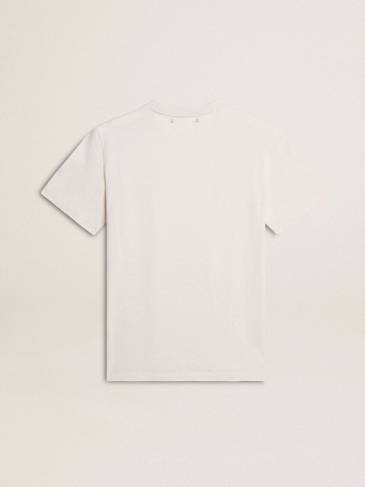Men's worn-white cotton T-shirt with black lettering| Golden Goose