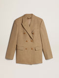 Women's pale beech-colored wool double-breasted blazer| Golden Goose