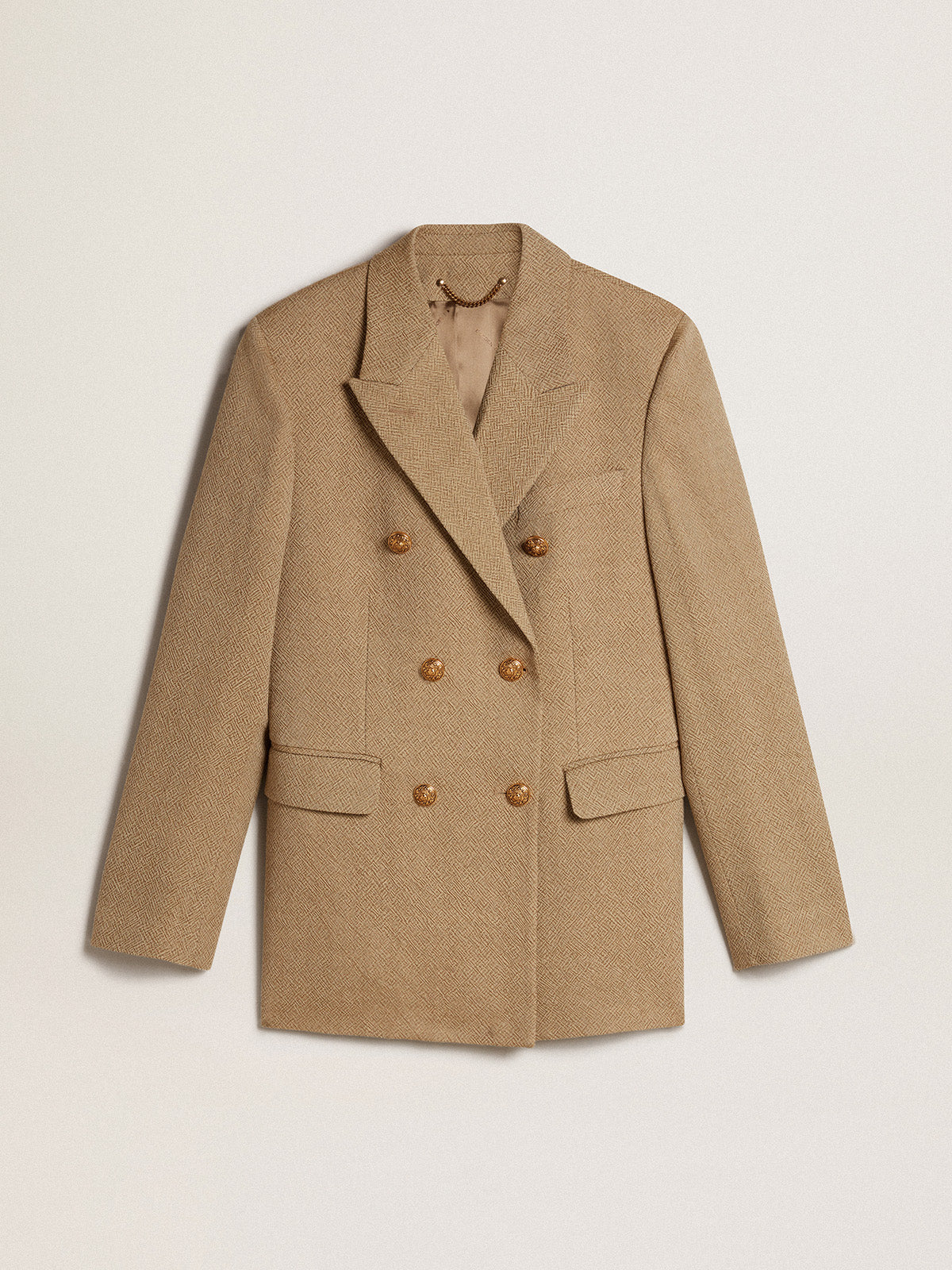 Women's pale beech-colored wool double-breasted blazer| Golden Goose