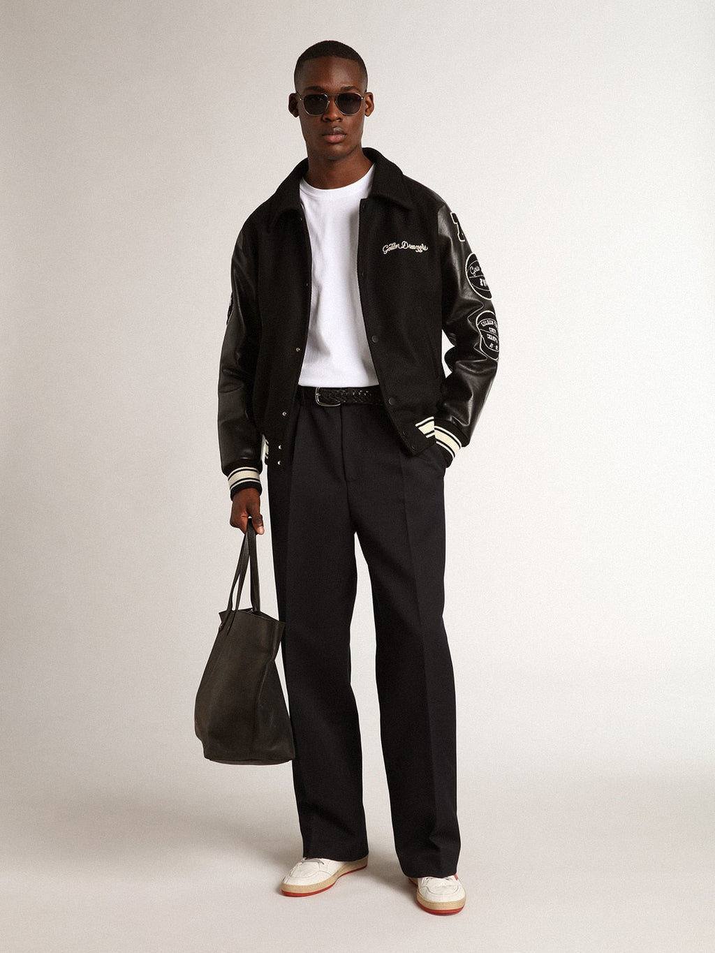Black wool bomber jacket with patch| Golden Goose