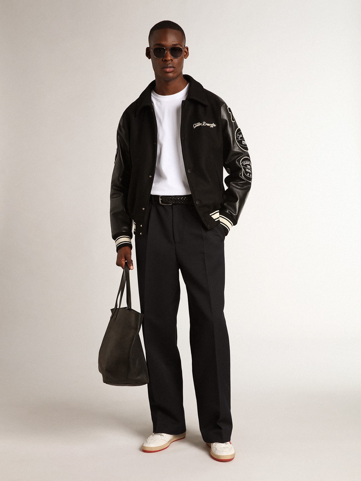 Black wool bomber jacket with patch| Golden Goose