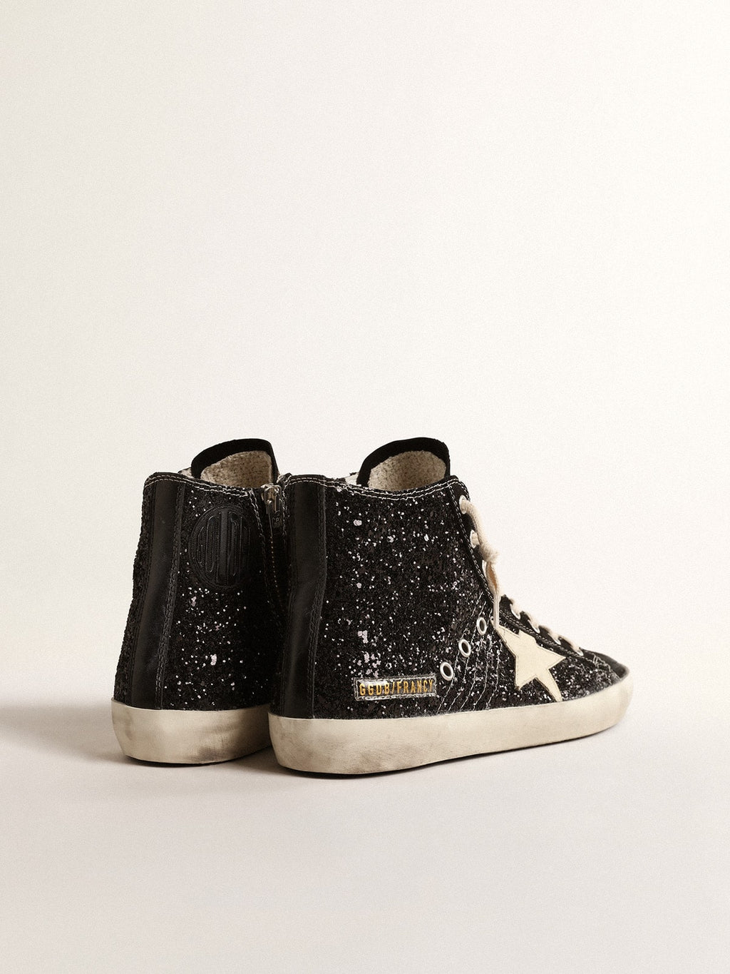 Francy Penstar LTD in glitter with ivory star and black heel tab| Golden Goose