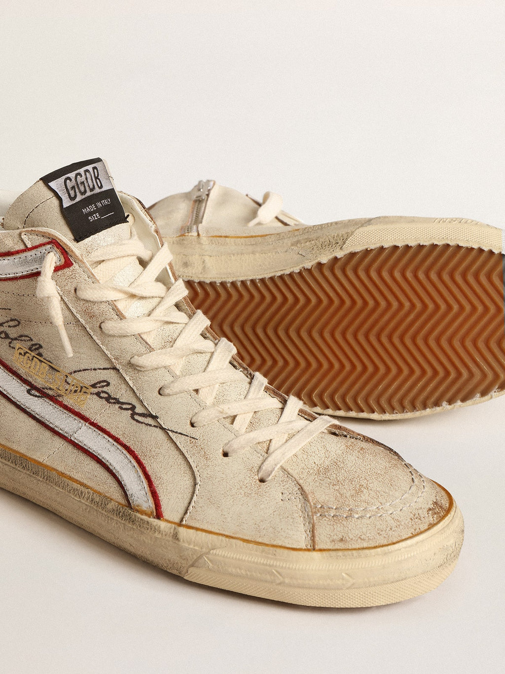 Slide LTD in ecru with bright blue star and silver leather flash| Golden Goose