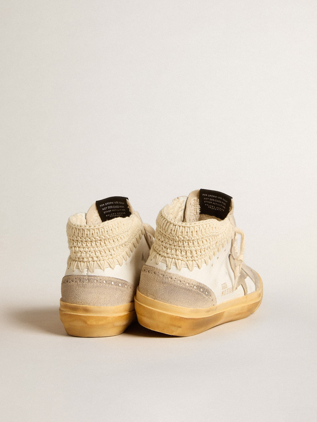 Mid Star LTD with pearl suede star and beige crochet heel tab| Golden Goose